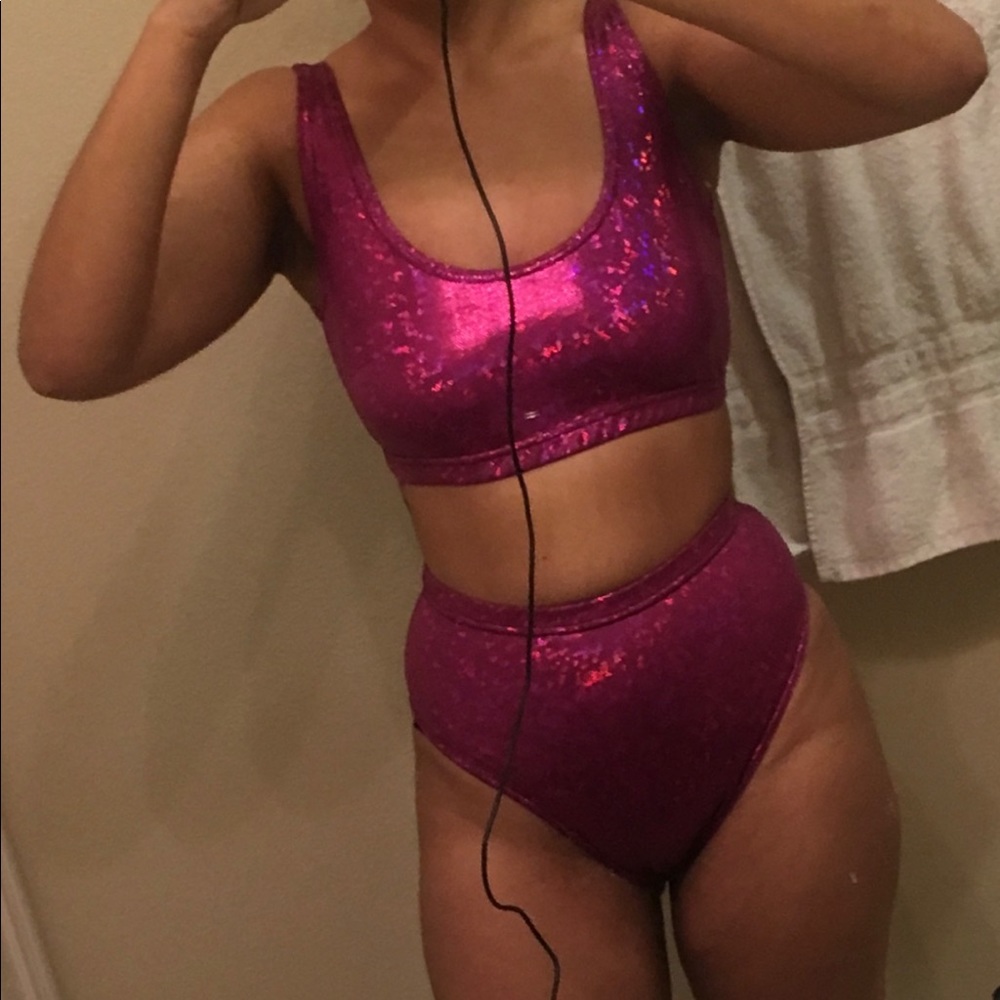 Two piece holographic rave outfit